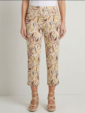 S.C. &Co. 4 Paisley Cropped Pants Boho Chic Summer Ankle Trousers Slim Aesthetic